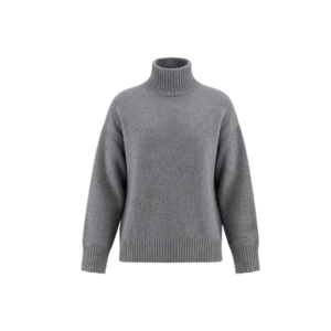 Women's Grey Ribbed High Neck Knit Sweater