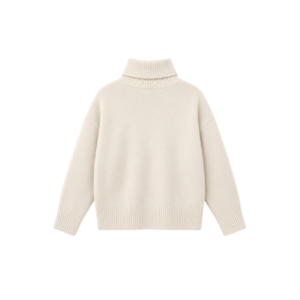 Women's Cream Wide Ribbed Turtleneck Knit Sweater
