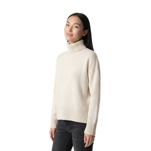 Women's Cream Wide Ribbed Turtleneck Knit Sweater - Image 2