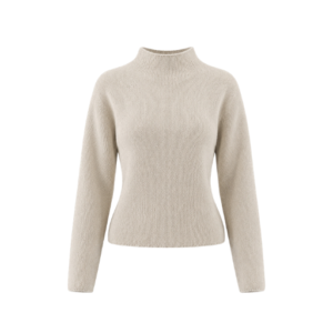 Women's Beige Ribbed Mock Neck Knit Sweater